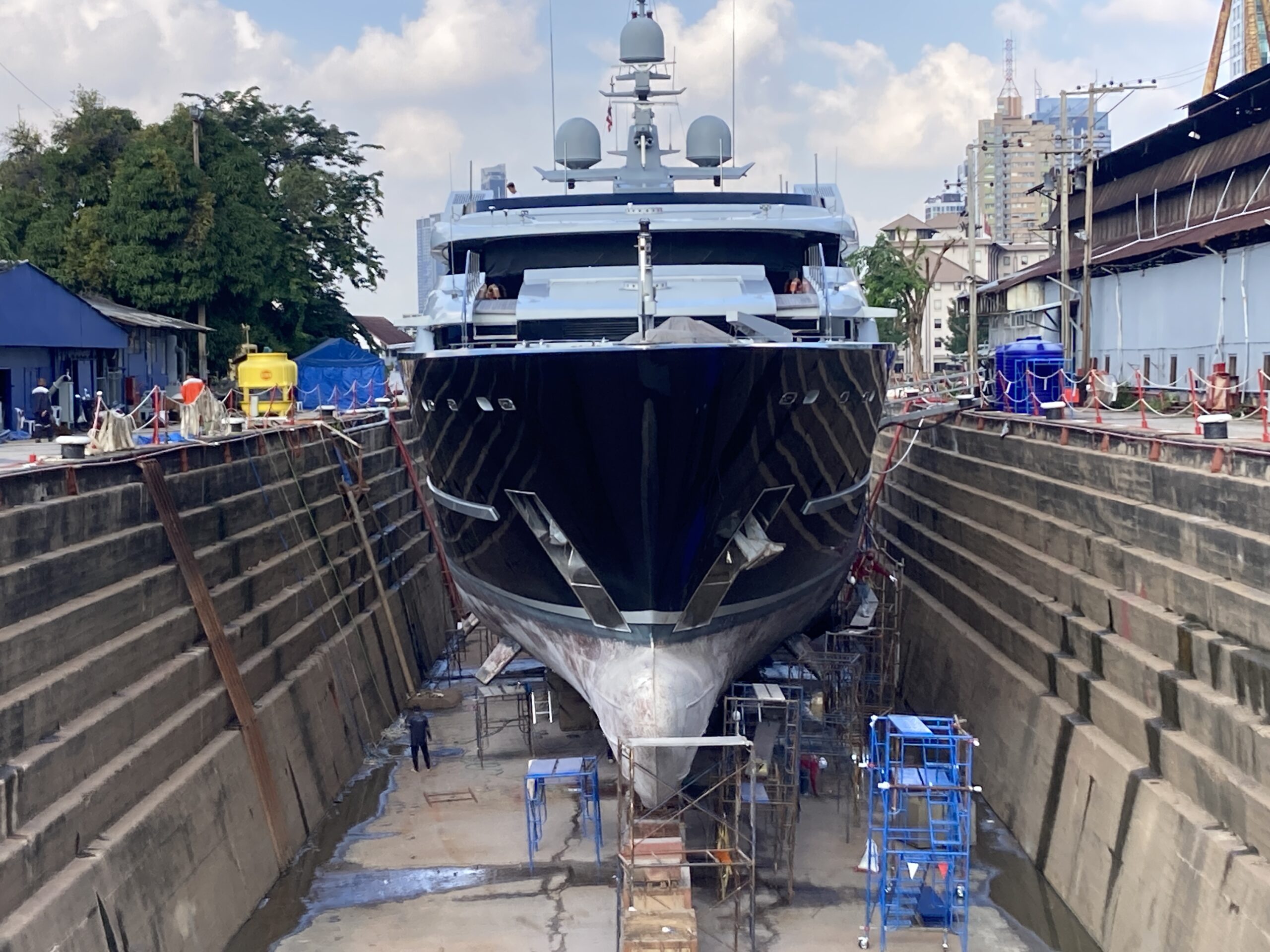 Superyacht in a dry dock